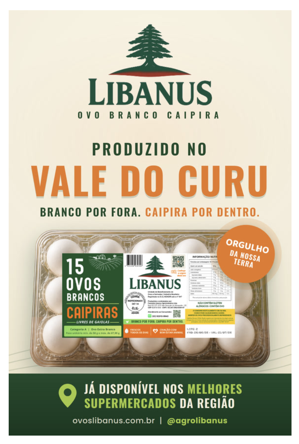 Cartaz da campanha Libanus: 15 ovos brancos caipiras do Vale do Curu